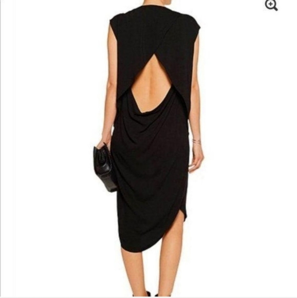 Womens OAK NYC Draped Open Back Layered Shirt Dress Crepe Green Size 1 Small - Picture 2 of 7